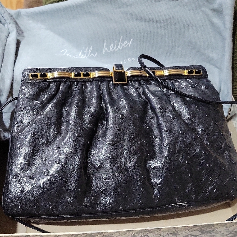 Judith Leiber Black Clutch with Gold Accents